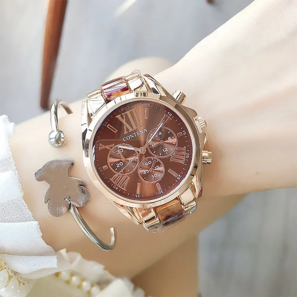 High-Tech Lindjee Top Brand Luxury Watch for Women in Brown - warm brown leather-style band
