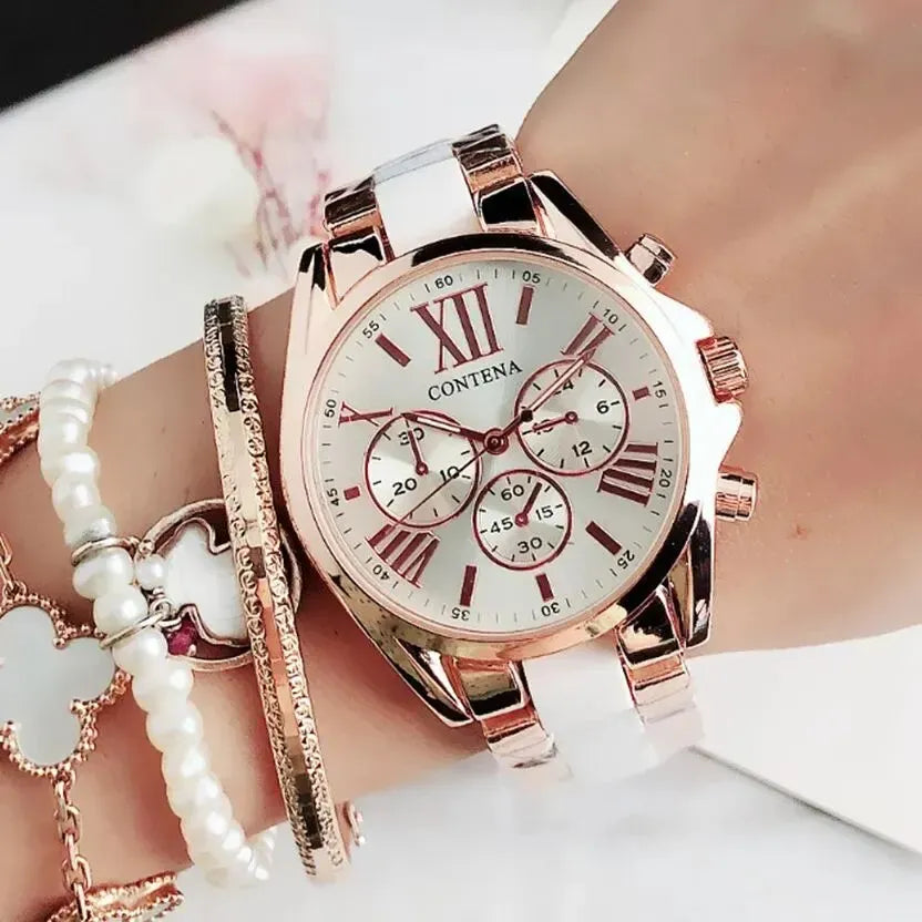 High-Tech Lindjee Top Brand Luxury Watch for Women - elegant dial with rhinestone accents front view
