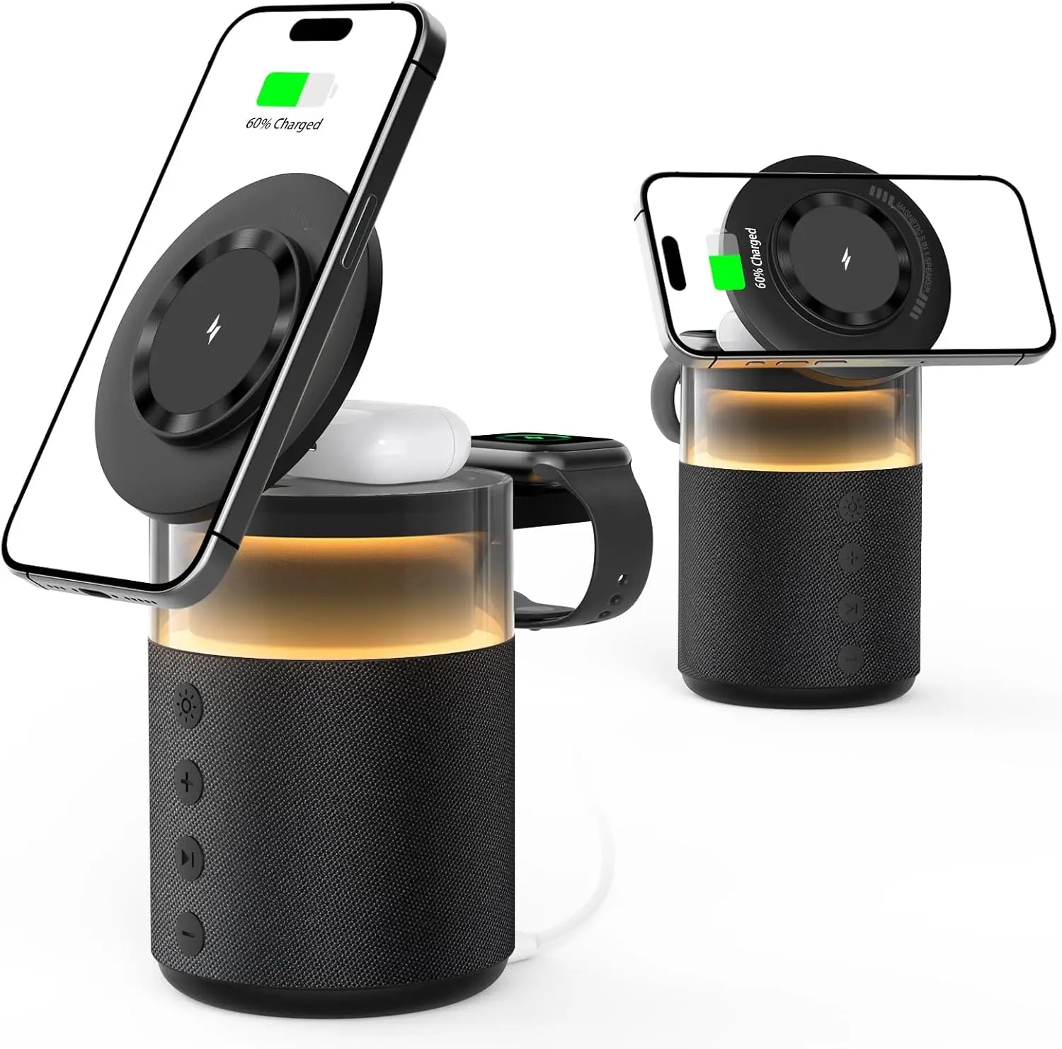 High-Tech Lindjee Wireless Chargers 5-in-1 Magnetic Wireless Charging Station with Bluetooth Speaker Fast Charger for iPhone 17 16 15 Charger Stand with Night Light