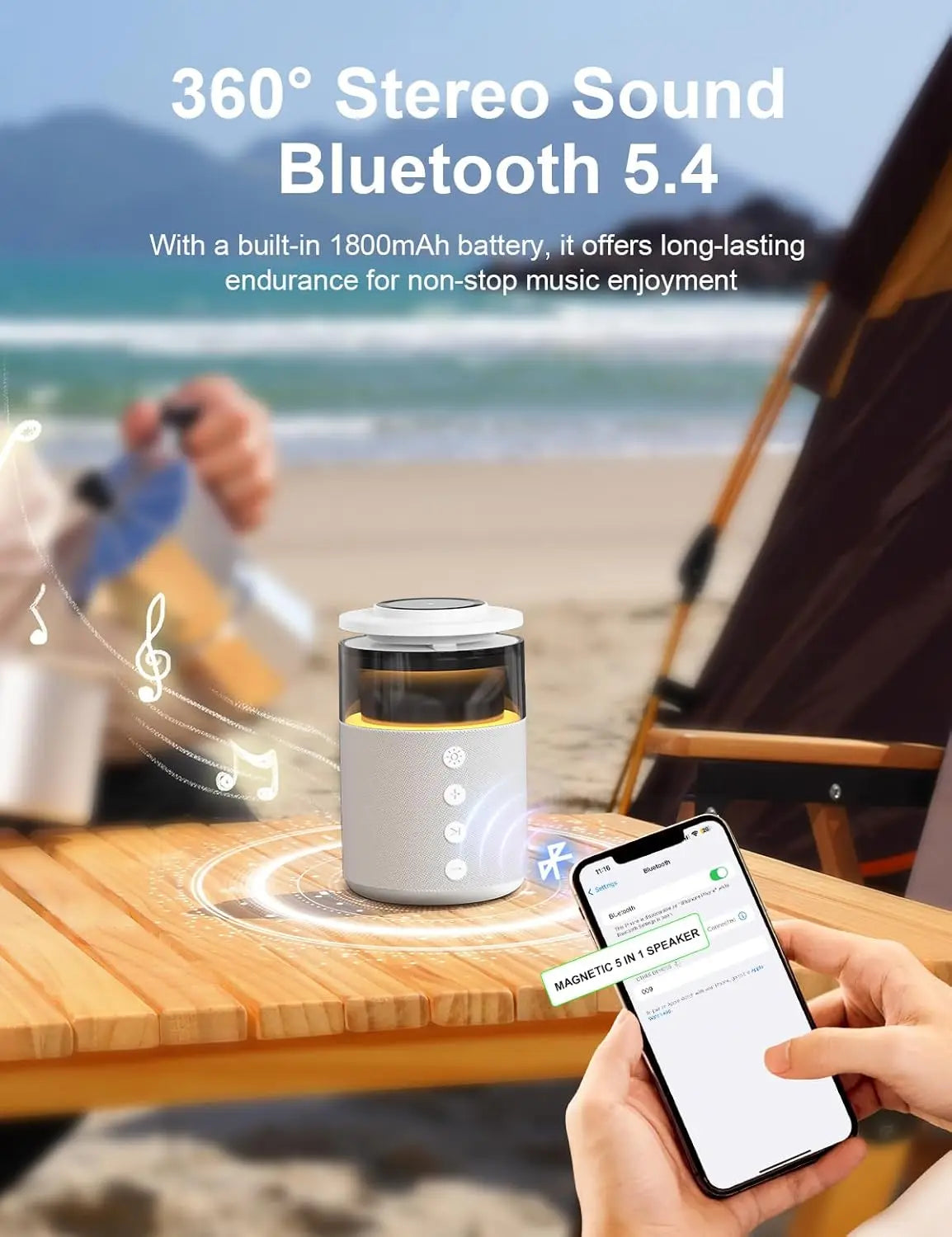 High-Tech Lindjee MagSafe compatible charging station with Bluetooth speaker - side view