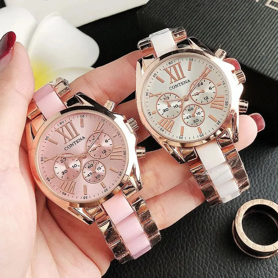 High-Tech Lindjee Luxury women's watch close-up showing crystal-studded bezel and slim case