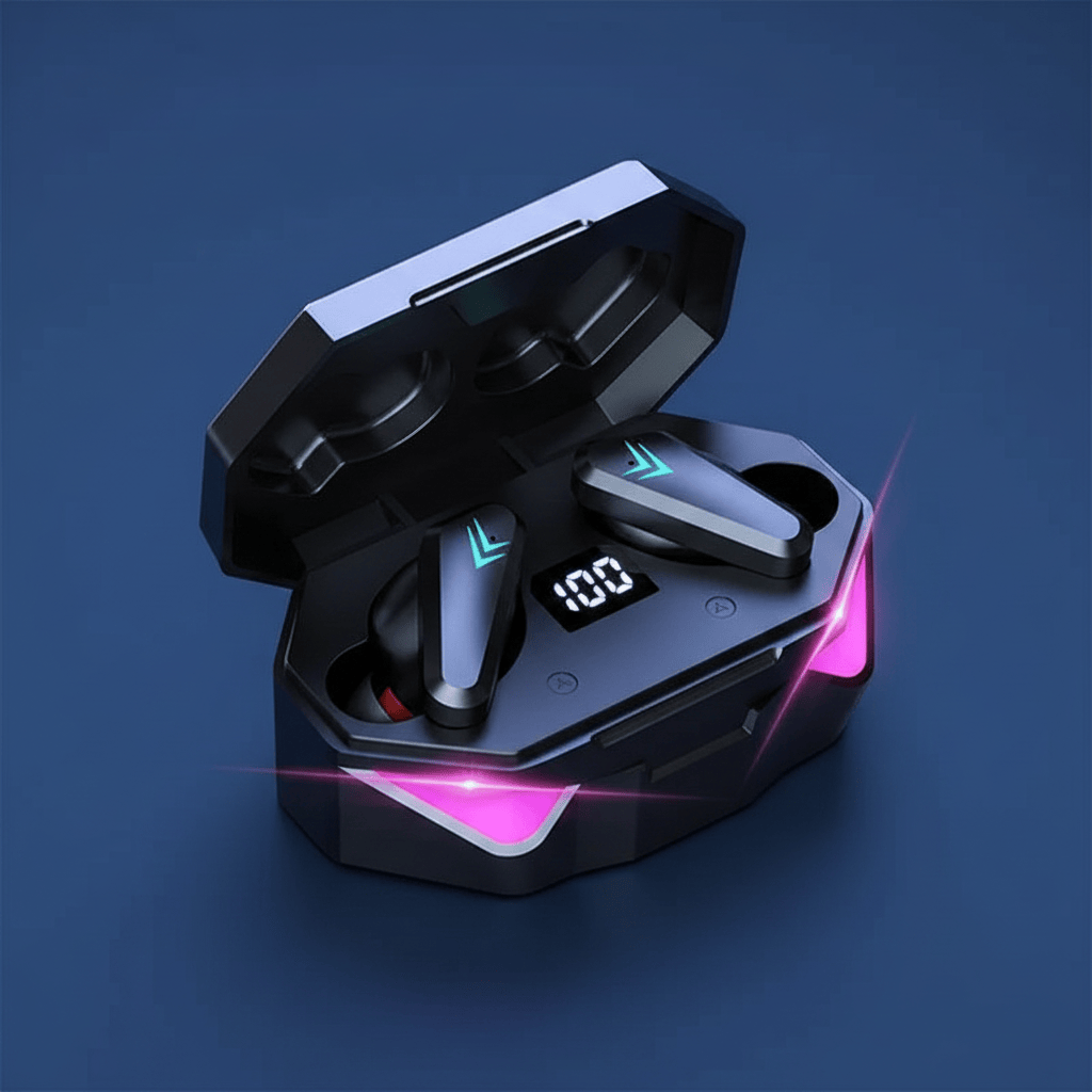 X15 Earbuds charging case open at 90 degrees showing earbuds inside