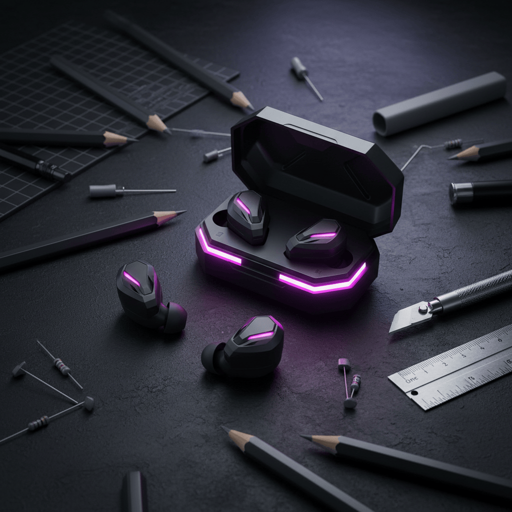 High-Tech Lindjee X15 gaming earbuds in dark environment - immersive audio for gaming sessions